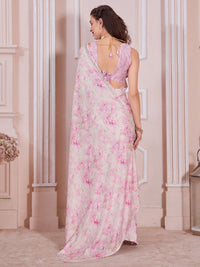 Saree mall Floral Printed Beads & Stones Satin Saree