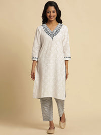 W Women Geometric Printed Cropped Cotton Ethnic Trouser
