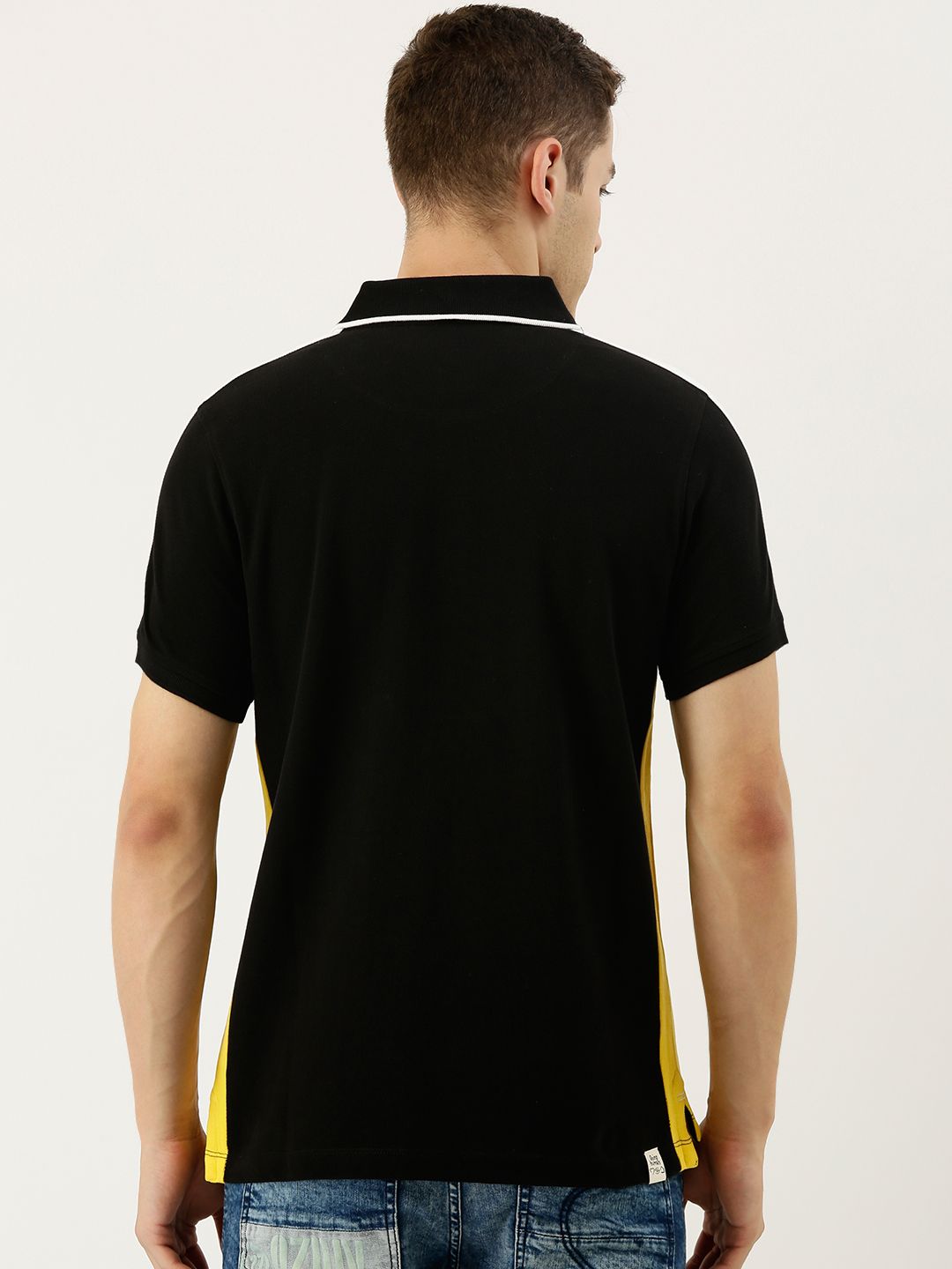 Being Human Clothing Men Black Solid Polo Collar Pure Cotton T-shirt with Side Stripes