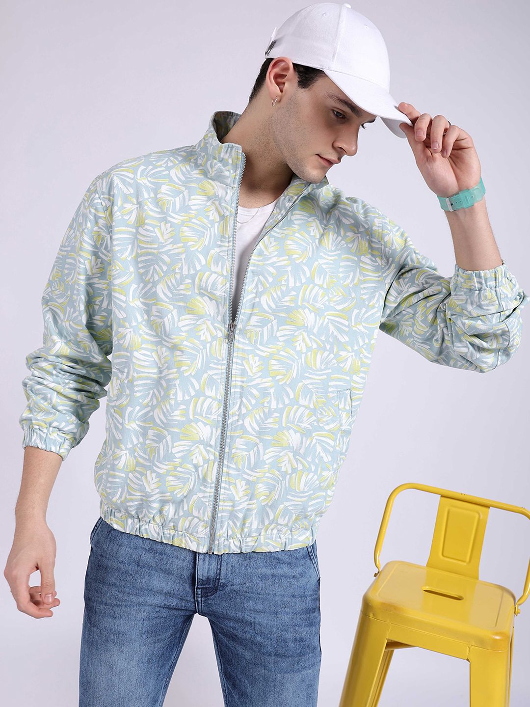The Indian Garage Co Floral Printed Lightweight Cotton Bomber Jacket