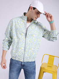 The Indian Garage Co Floral Printed Lightweight Cotton Bomber Jacket
