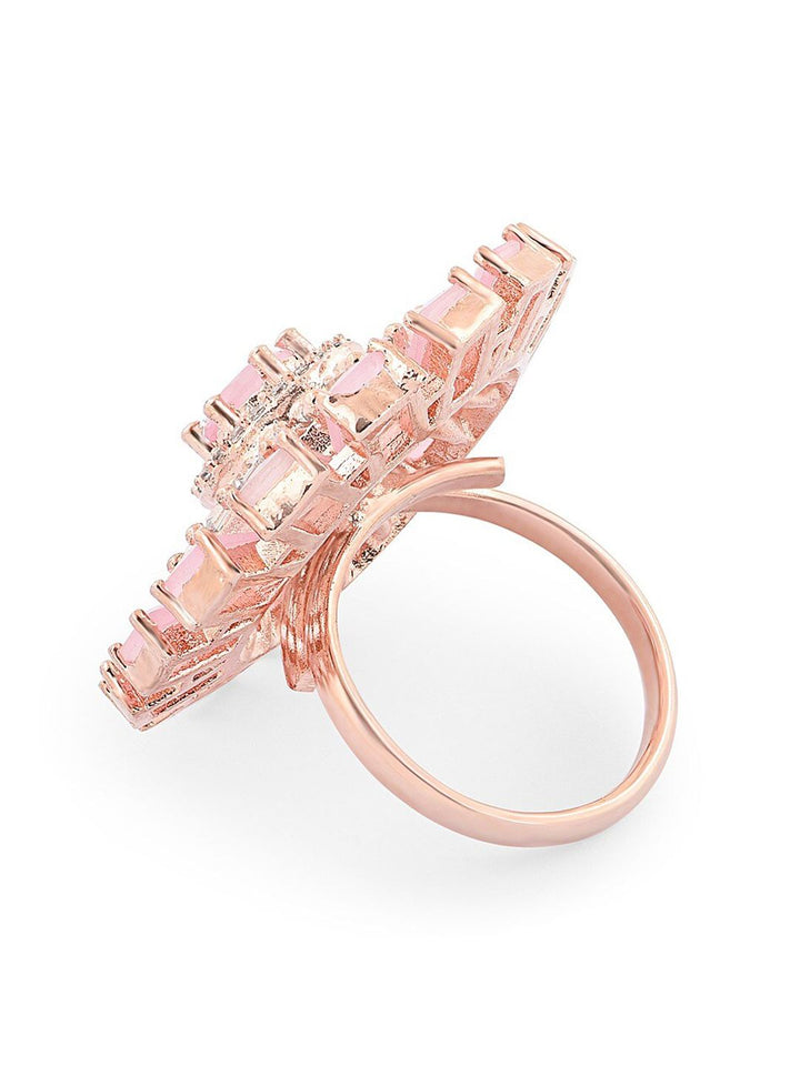 Zaveri Pearls Rose Gold-Plated CZ-Studded Adjustable Finger Ring