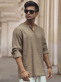 Powerlook Men Collarless Popcorn Texture Pure Cotton Casual Shirt