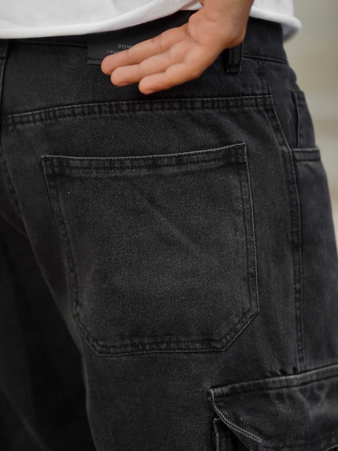 Powerlook Men Dusty Black Boyfriend Fit Clean Look Cargo Jeans