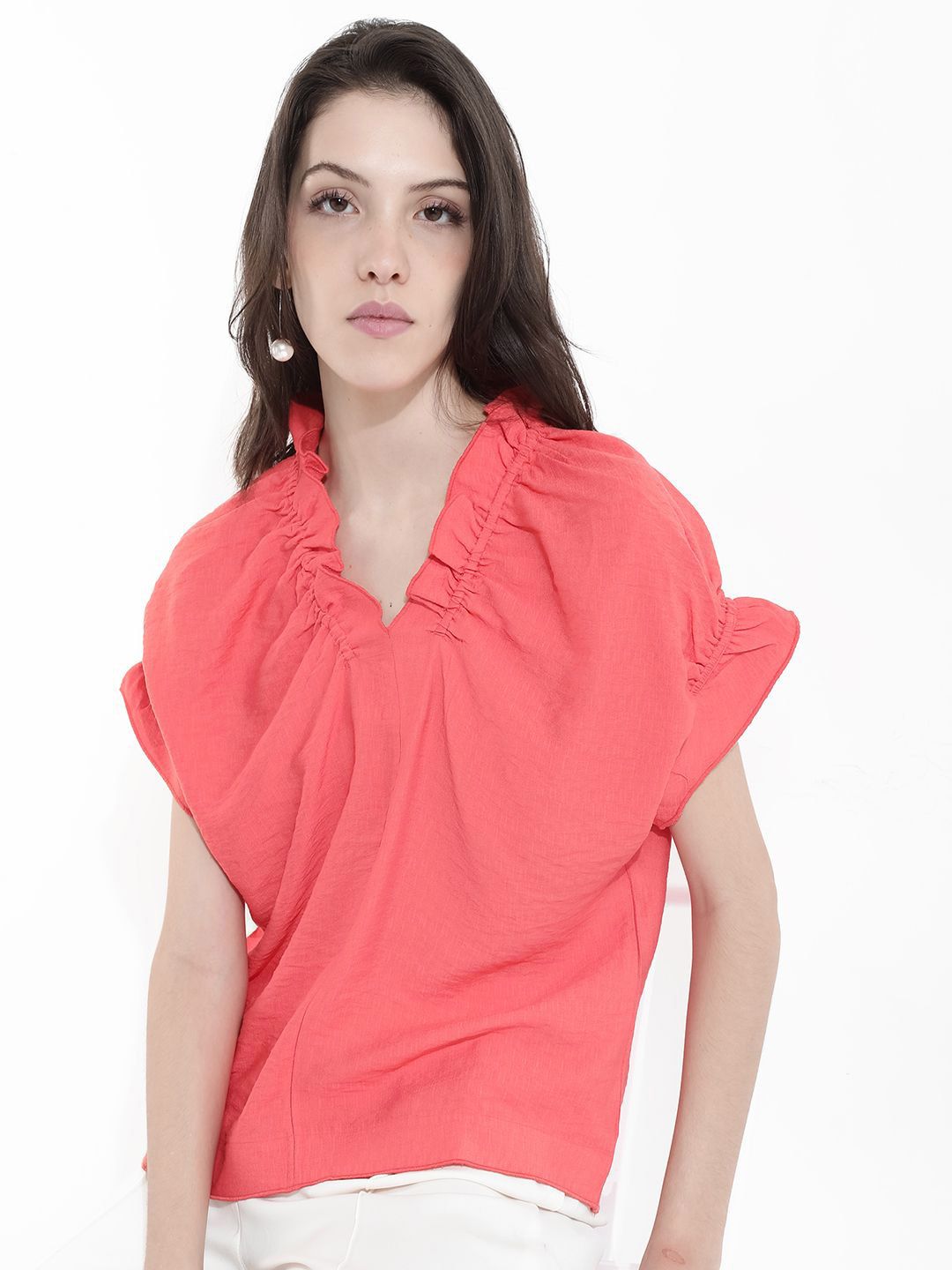Rareism Pepejal V-Neck Lanjutan Lengan Atas