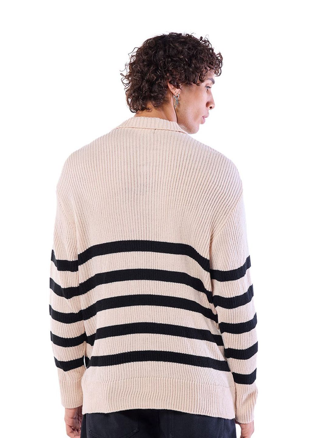 Bewakoof Men Striped Shirt Collar Pullover