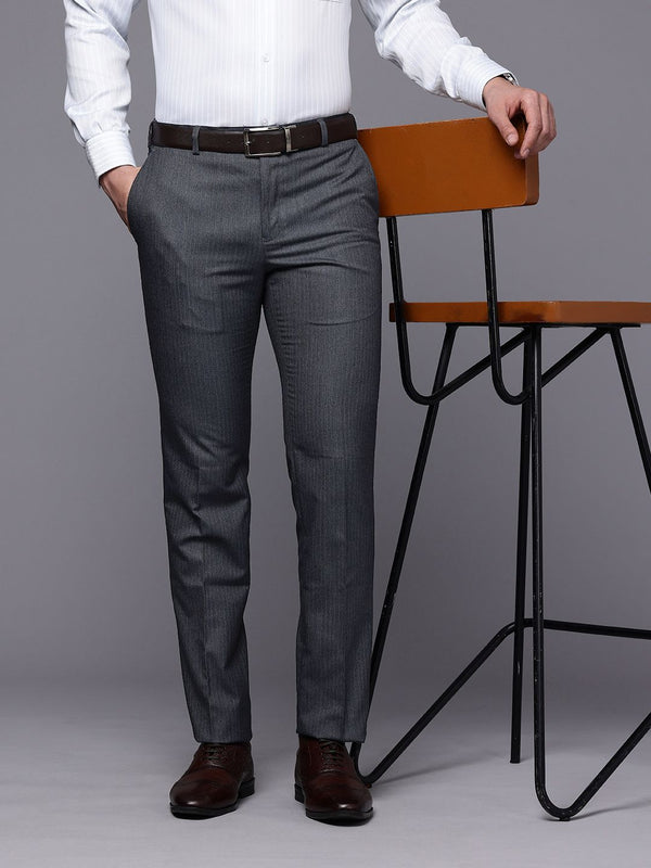 Raymond Men Striped Slim Fit Formal Trousers