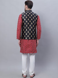 SOJANYA Embroidered Straight Kurta With Churidar And Nehru Jacket