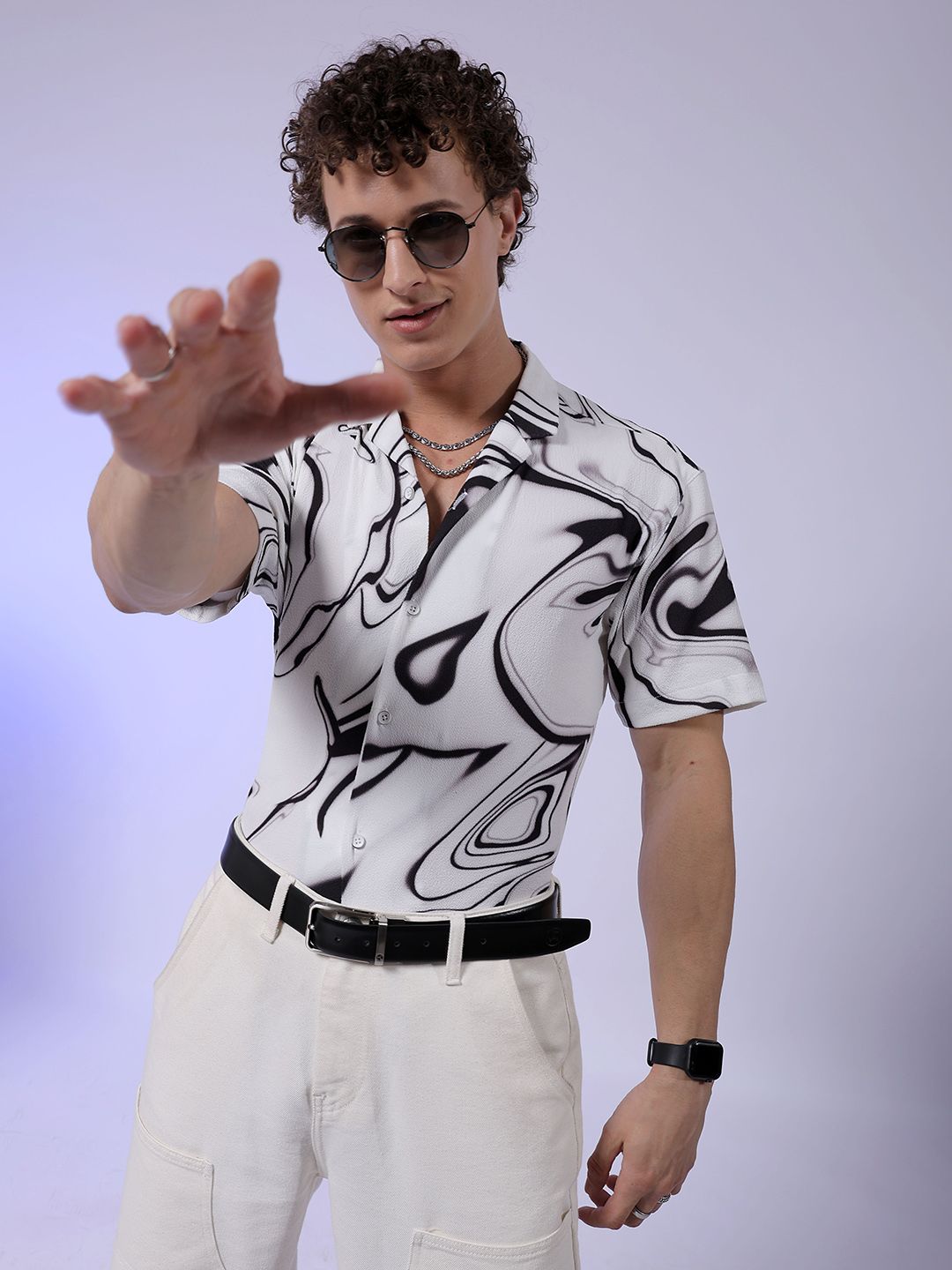 The Indian Garage Co Men Relaxed Fit Abstract Print Textuted Resortwear Shirt