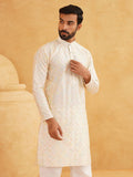 SOJANYA Kurta Kolar Mandarin Sulam Geometri Lelaki