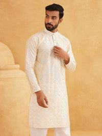SOJANYA Kurta Kolar Mandarin Sulam Geometri Lelaki