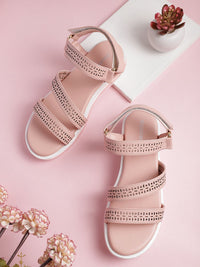 DressBerry Women Textured Open Toe Flats with Laser Cuts