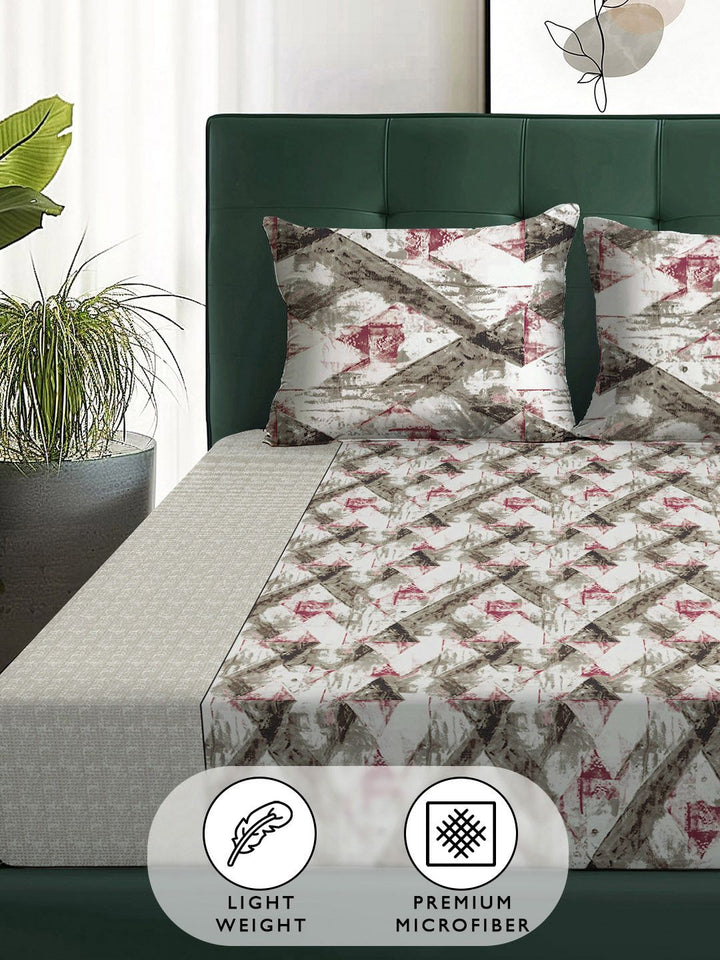 Story@home Arena Brown & Grey Printed 180 TC Queen Bedsheet & 2 Pillow Covers