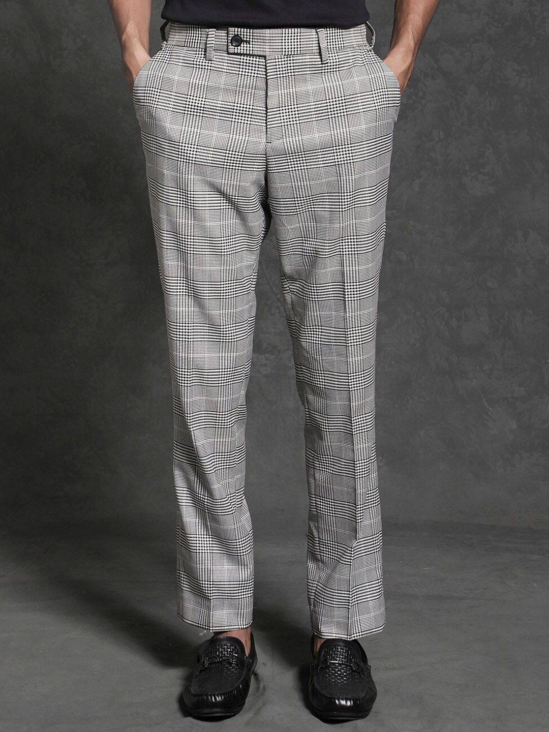RARE RABBIT Men Savvet Mid-Rise Checked Slim Fit Formal Trouser