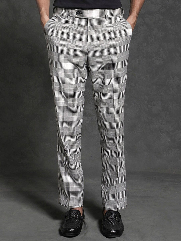 RARE RABBIT Men Savvet Mid-Rise Checked Slim Fit Formal Trouser