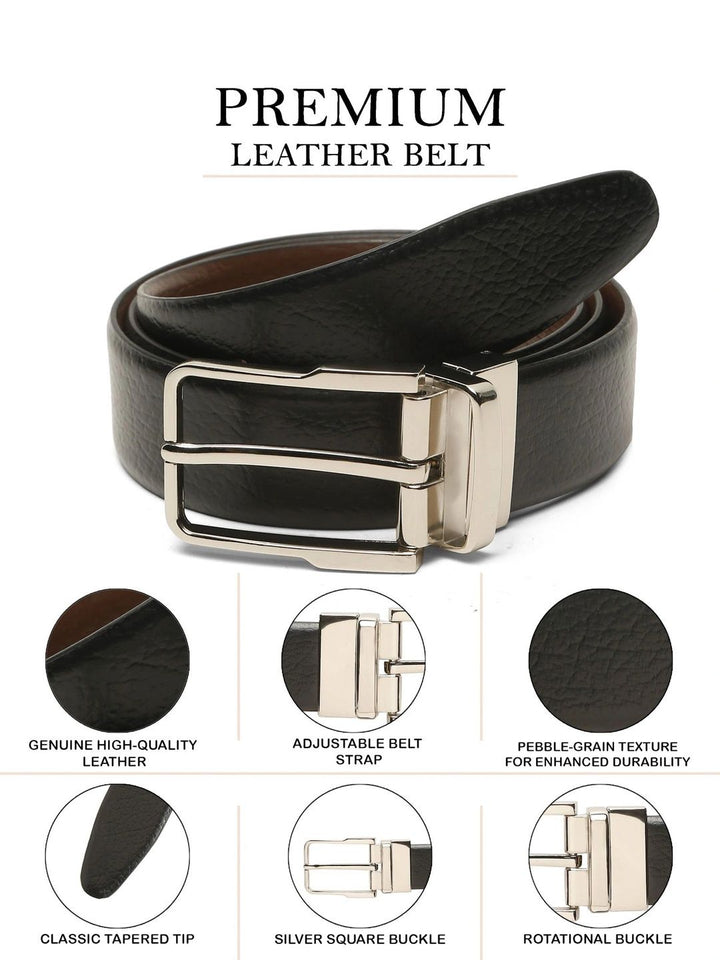 Teakwood Leathers Men Textured Leather Reversible Formal Belt