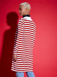 SASSAFRAS Red Striped Longline Shrug