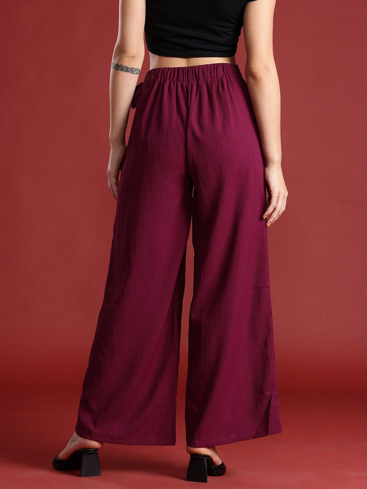 all about you Women Textured Pleated Tie-Up Detail Trousers