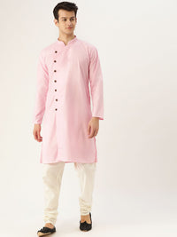 SOJANYA Men Pink Solid Straight Kurta