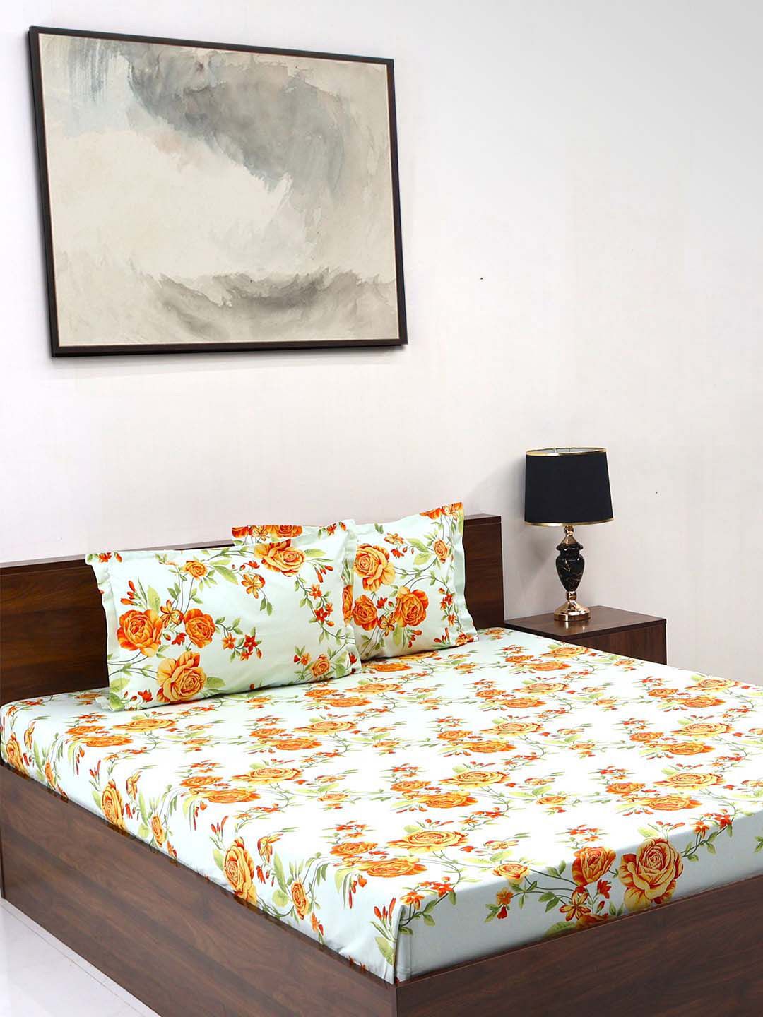 BOMBAY DYEING Cardinal Blue Floral Printed Cotton 120 TC Queen Bedsheet Set 2.54 x 2.24m