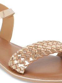 Metro Women Gold-Toned Woven Design Open Toe Flats