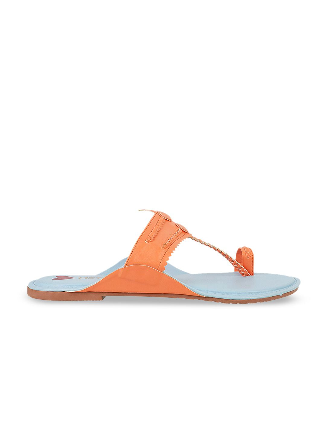 Metro Women Orange Textured T-Strap Flats
