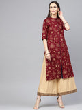 SOJANYA Women Maroon & Golden Printed Straight Kurta