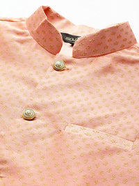 SOJANYA Men Beige Thread Work Straight Kurta Churidar with Nehru Jacket