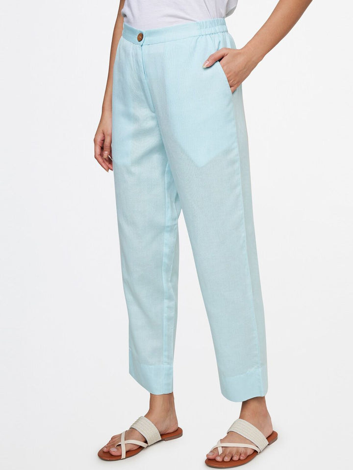 Global Desi Women Blue Straight Fit Parallel Trousers