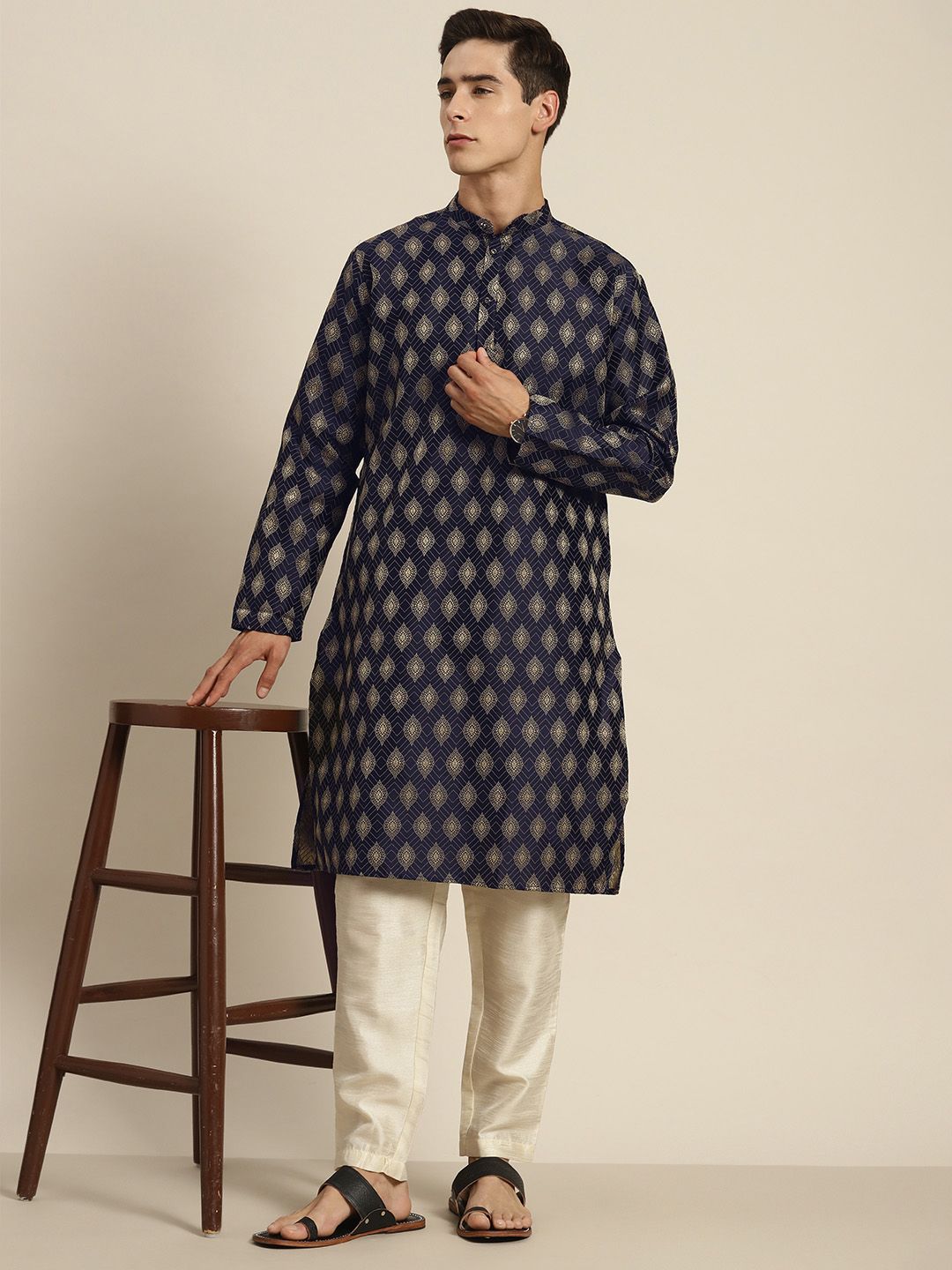 SOJANYA Ethnic Motifs Silk Cotton Indigo Kurta