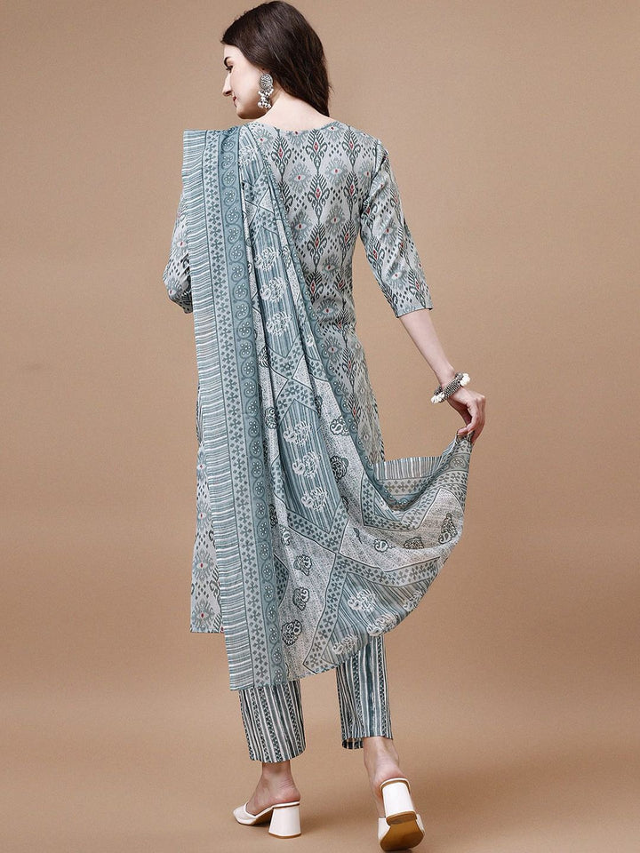 KALINI Ethnic Motifs PrintedStraight Kurta With Trousers & Dupatta