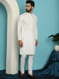 SOJANYA Sequin Embroidered Pure Cotton Straight Kurta With Pyjamas
