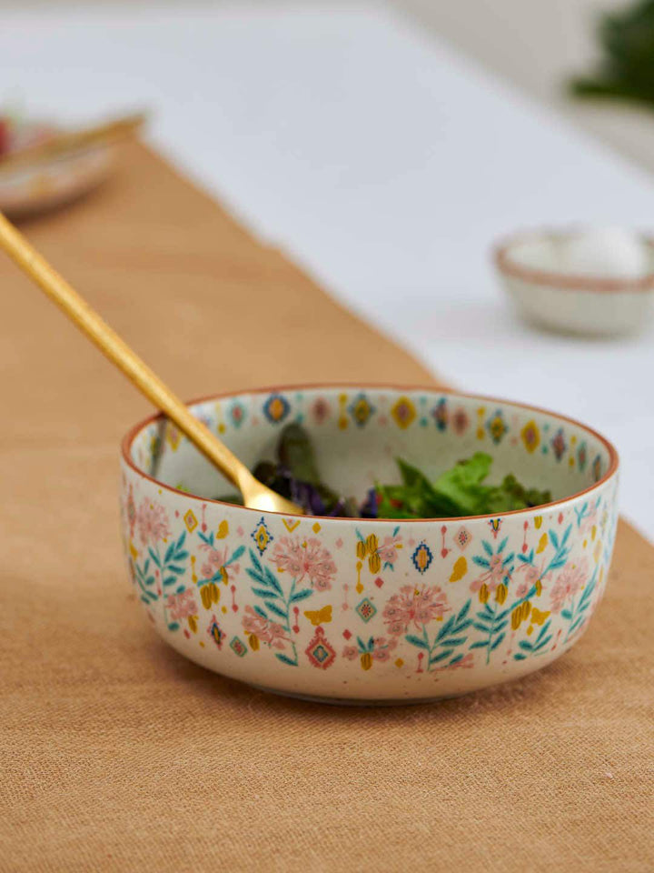Chumbak White & Blue Floral Ceramic Serving Bowls