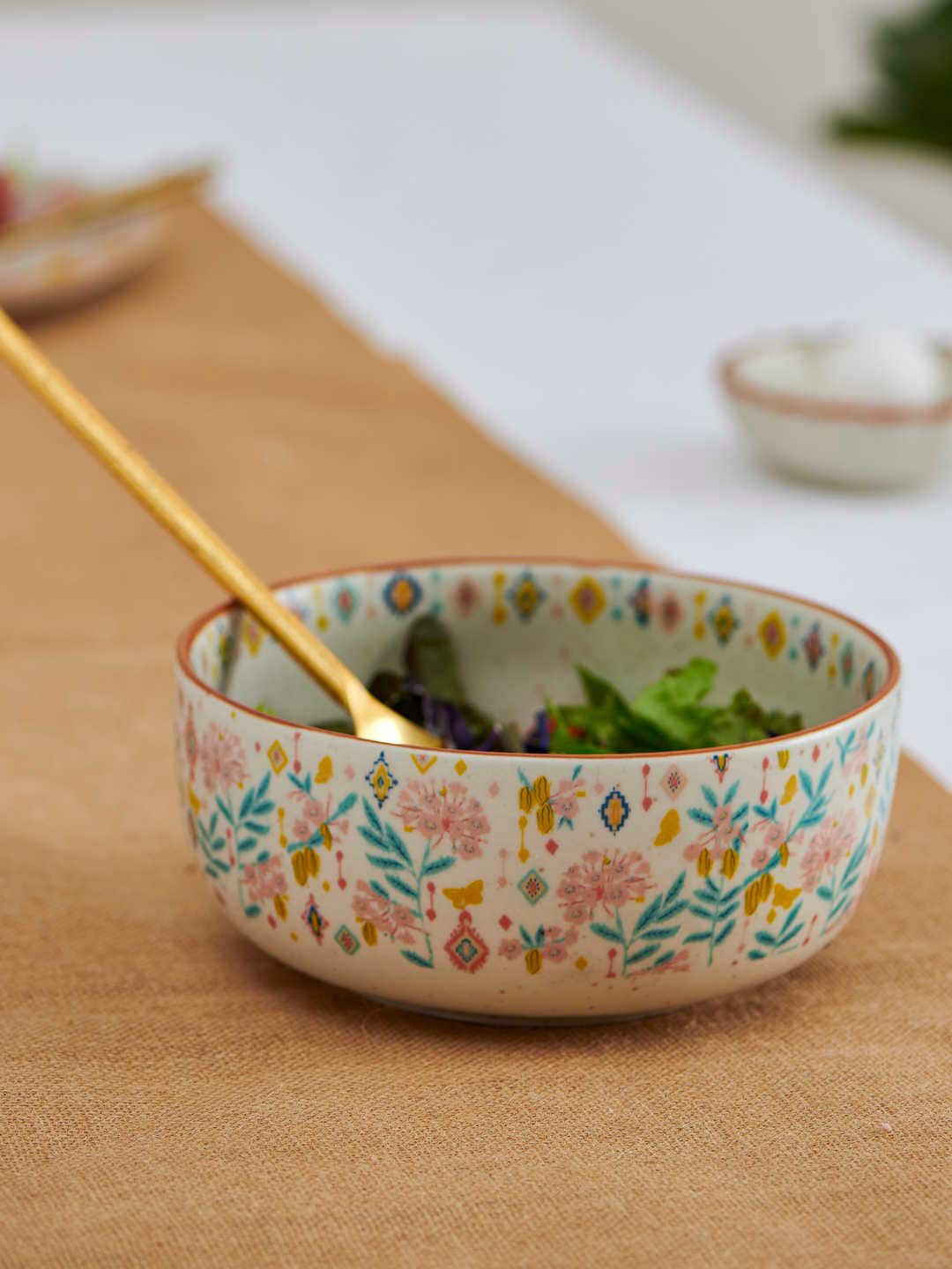 Chumbak White & Blue Floral Ceramic Serving Bowls