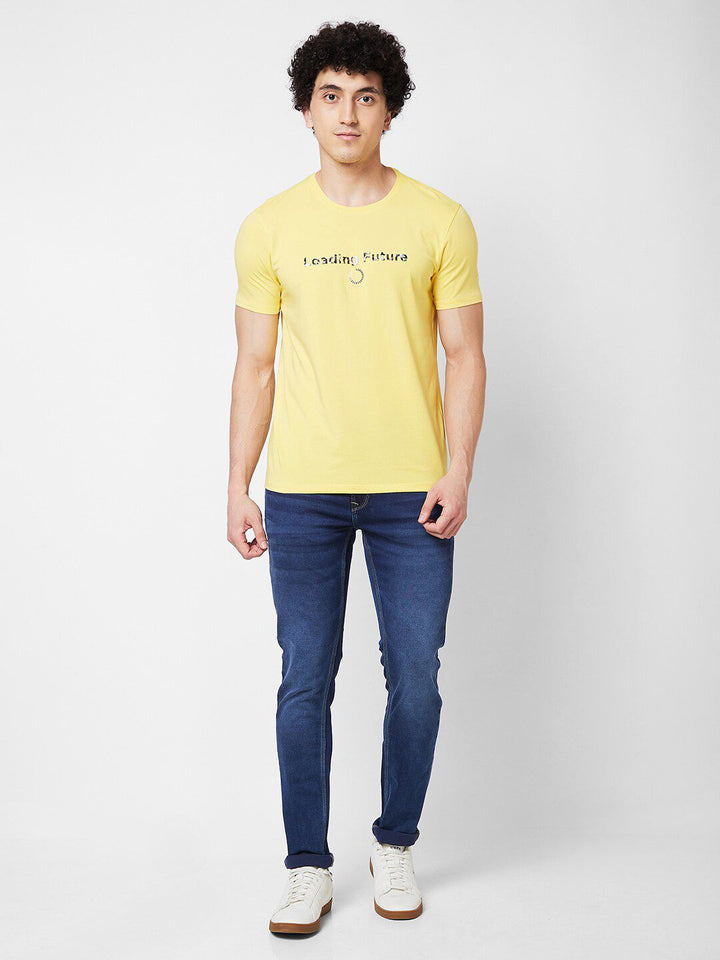 SPYKAR Typography Printed Cotton Slim Fit T-shirt