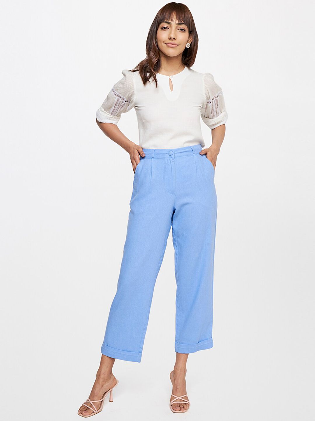 AND Women Blue Loose Fit Trousers