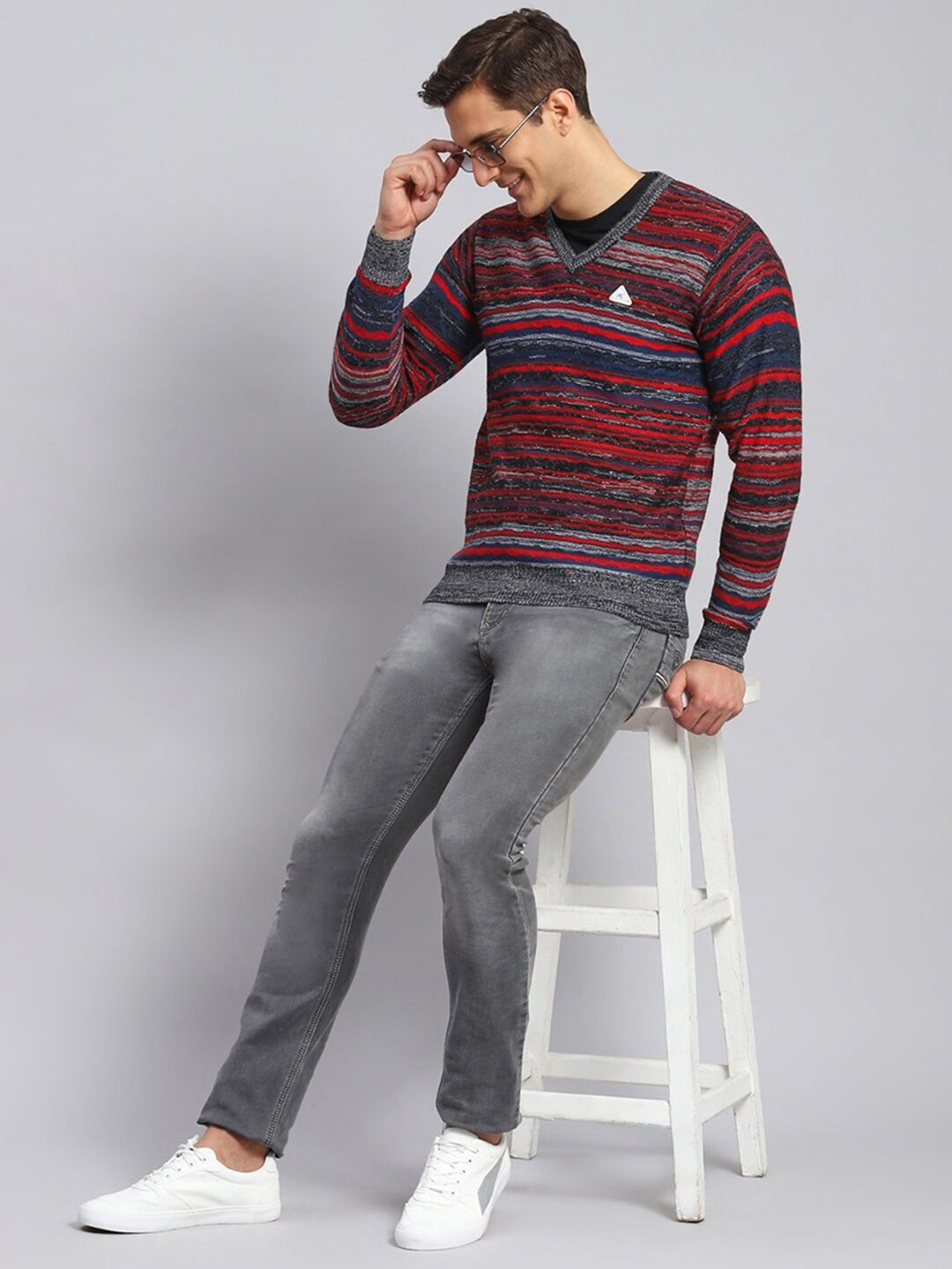 Monte Carlo V-Neck Striped Woollen Pullover