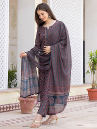 KALINI Ethnic Motifs Printed Regular Gotta Patti Straight Kurta with Trousers & Dupatta