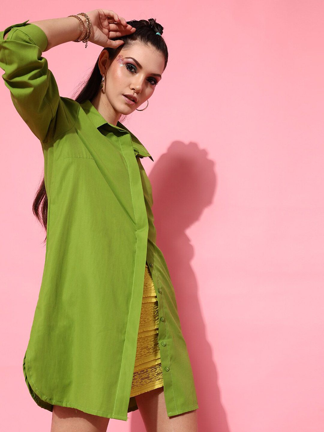 STREET 9 Women Green Solid Oversize Shirt