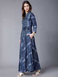 Vishudh Women Navy Blue Printed Maxi Dress