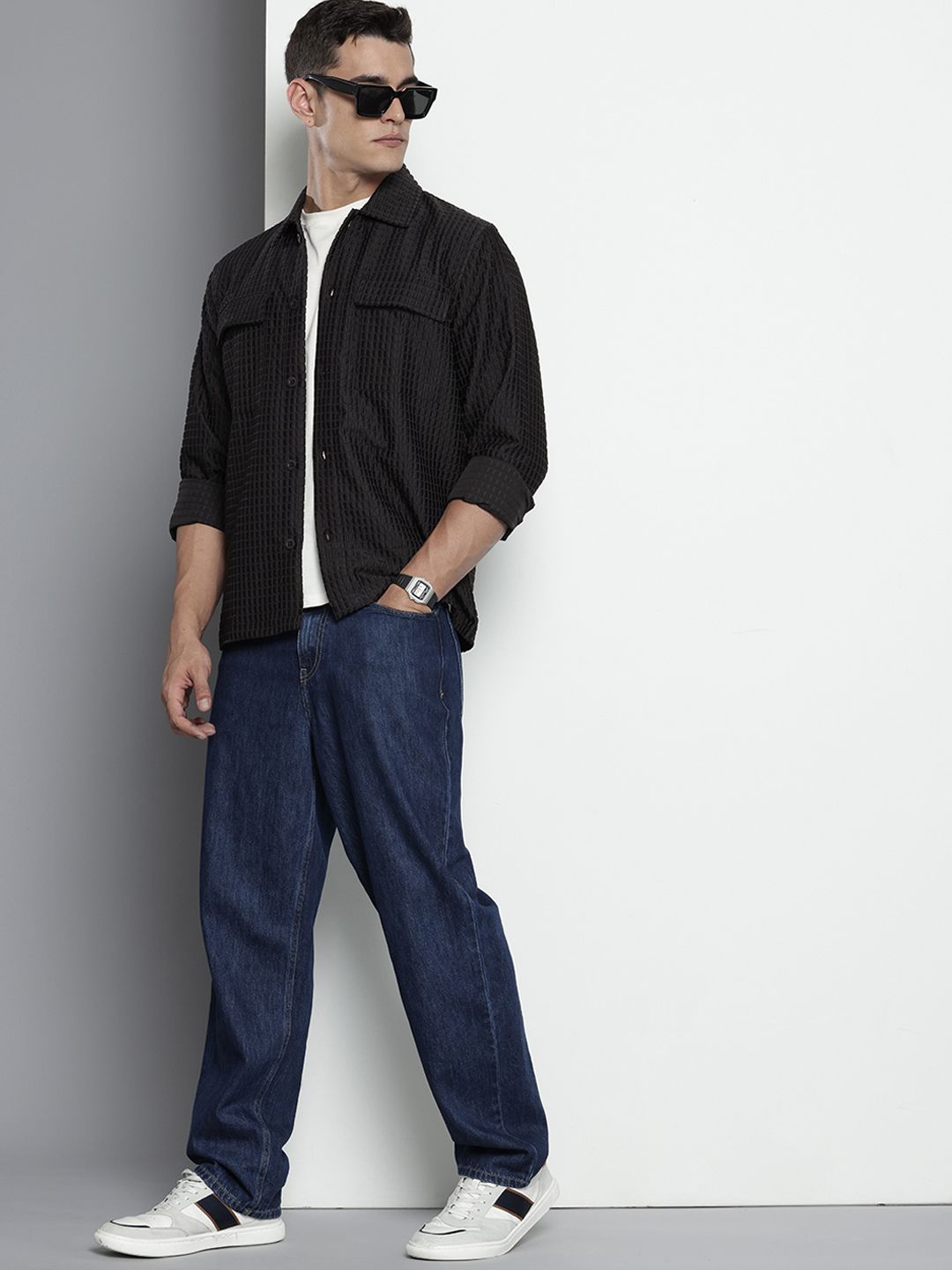 The Indian Garage Co Self Design Textured Casual Shirt