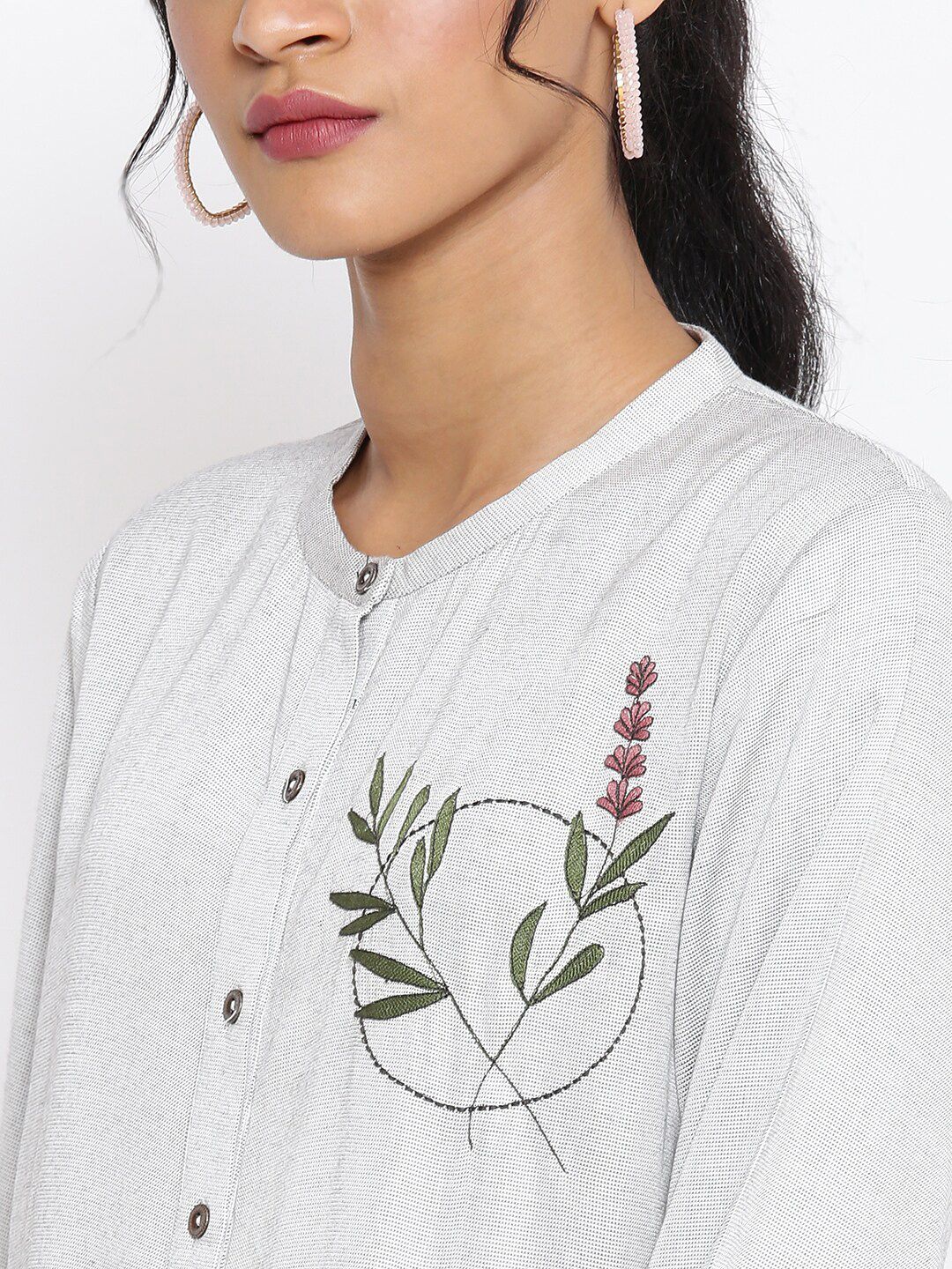 W Women Grey & Green Viscose Rayon Tunic