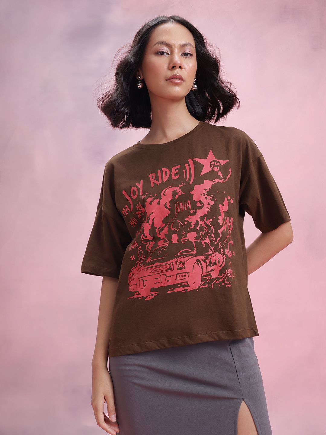 DressBerry Women Printed Drop-Shoulder Sleeves Pure Cotton Relaxed Fit T-shirt
