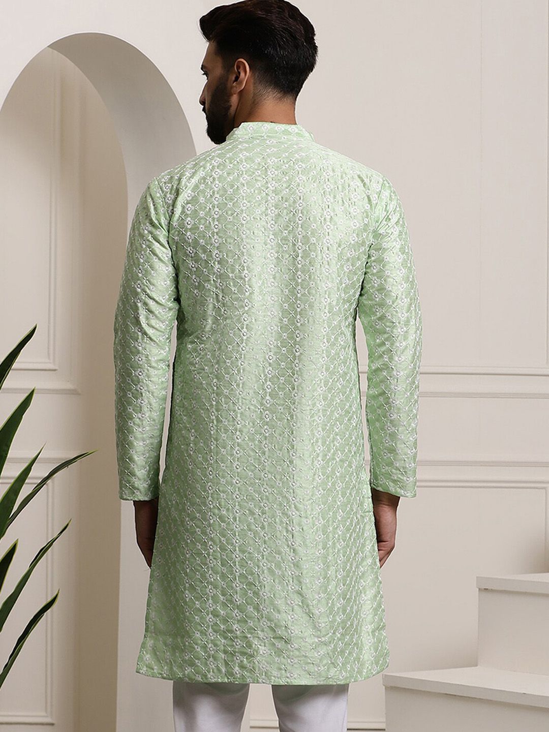 SOJANYA Benang Sulam Etnik Bekerja Kurta Lurus