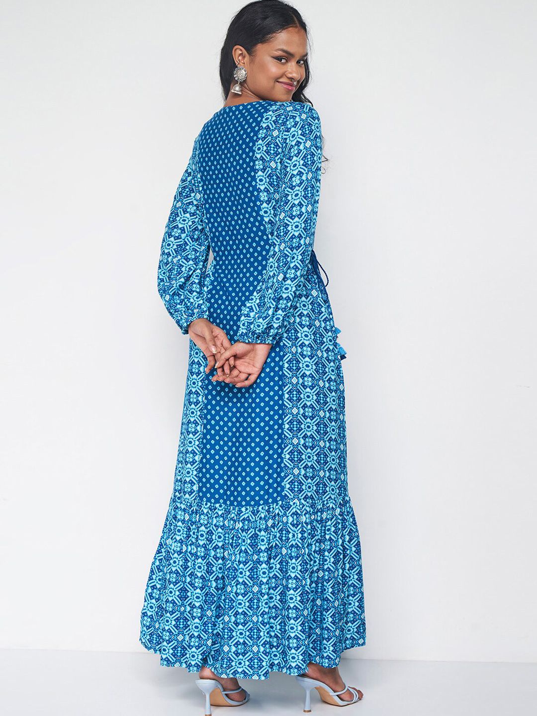 Global Desi Ethnic Motifs Printed Keyhole Neck Maxi Ethnic Dress
