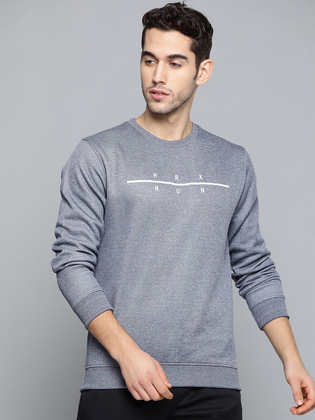 HRX by Hrithik Roshan Men Navy Melange Solid Regular Fit Running Sweatshirt