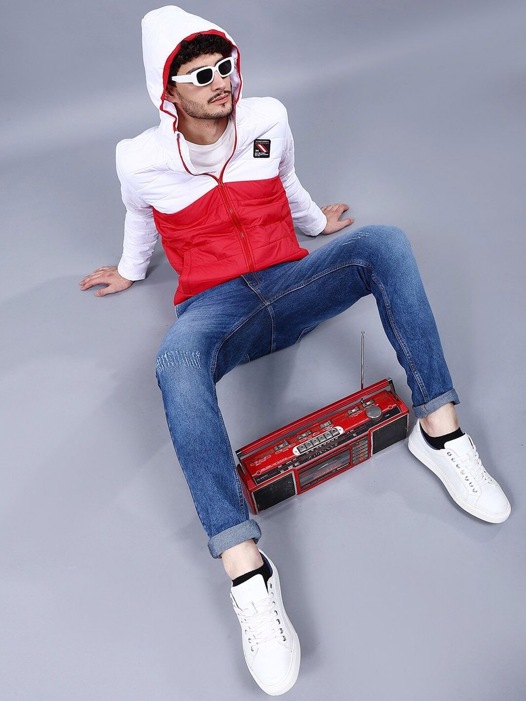The Indian Garage Co Men Colourblock Regular Fit Hooded Puffer Jacket