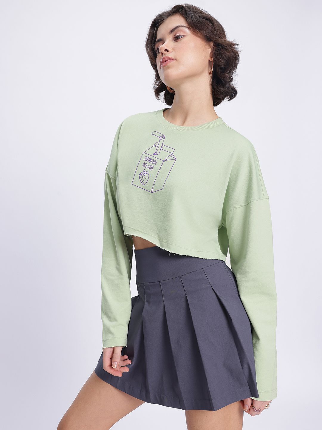 DressBerry Printed Boxy Crop Sweatshirt
