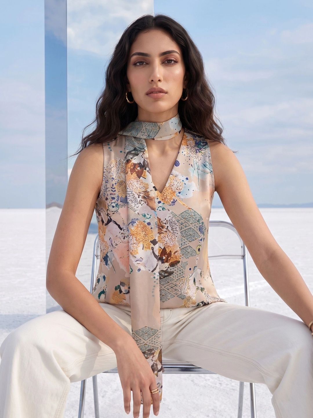 Mamicha Floral Print Satin Top