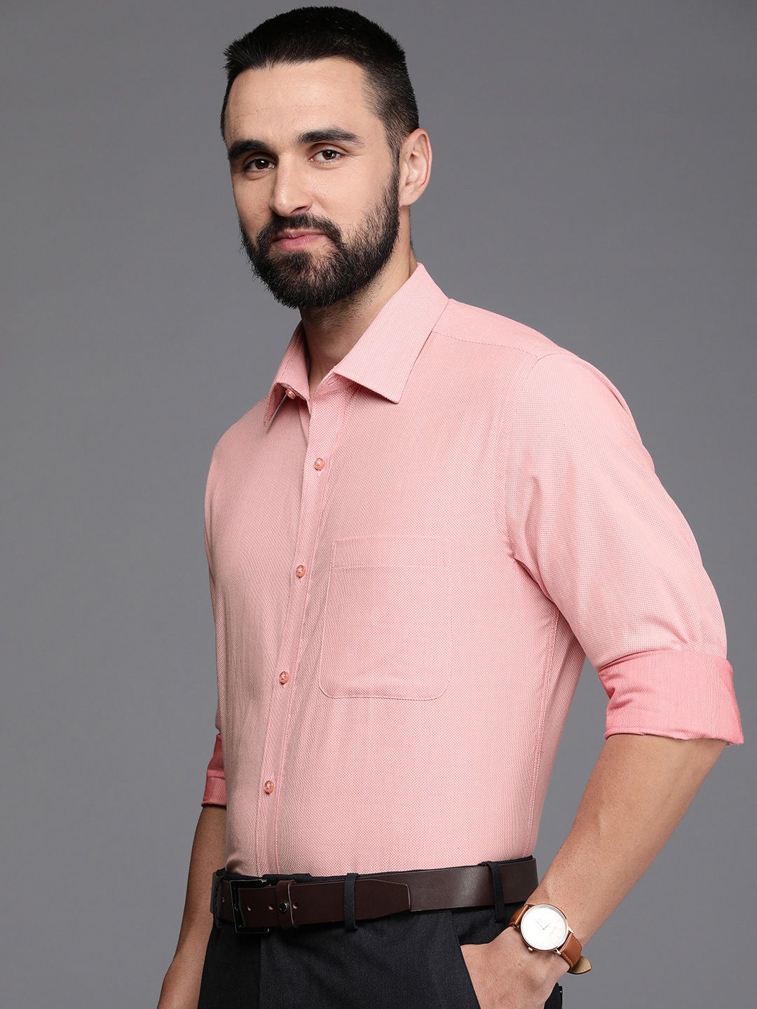 Raymond Pure Cotton Self Design Slim Fit Opaque Formal Shirt